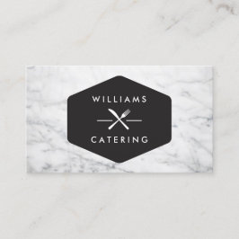 Rustiek gekruiste vorkmes Logo wit marmer Visitekaartje