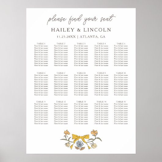 Rustiek Gele Bow Bloemen Trouwstoel Grafiek Poster (Voorkant)