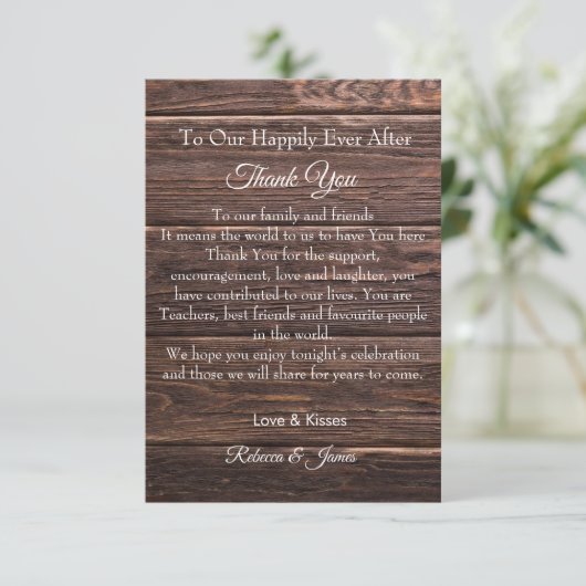rustiek gelukkig ooit na script bruiloft bedankkaart (Staand voorkant)