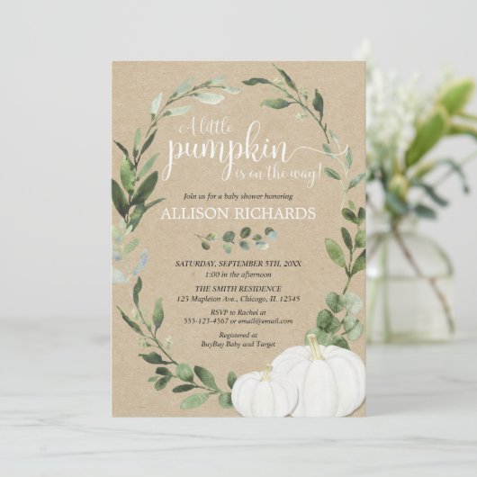 Rustiek genderneutraal herfst pompoenen groen kaart (Staand voorkant)