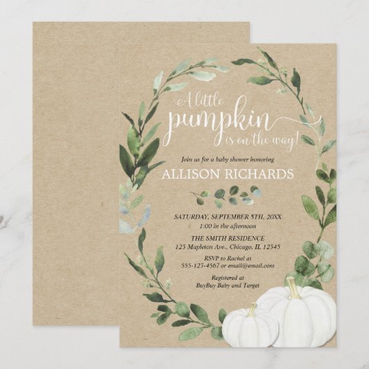 Rustiek genderneutraal herfst pompoenen groen kaart (Voorkant / Achterkant)