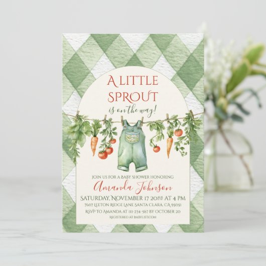 Rustiek genderneutraal Little Sprout Baby shower Kaart (Staand voorkant)