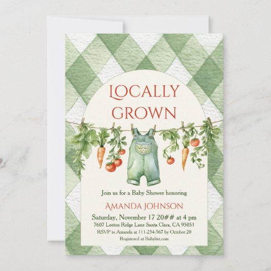 Rustiek genderneutraal lokaal geteeld Baby shower Kaart (Voorkant)