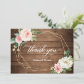 Rustiek Geometrisch Lijst en Blush Bloemen Bruilof Bedankkaart (Staand voorkant)