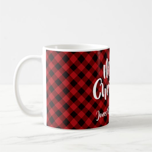 Rustiek gepersonaliseerd buffalo plaid patroon koffiemok (Links)