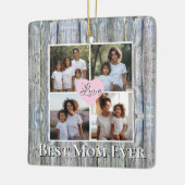 Rustiek Gepersonaliseerde 4 foto Beste moeder ooit Keramisch Ornament (Links)