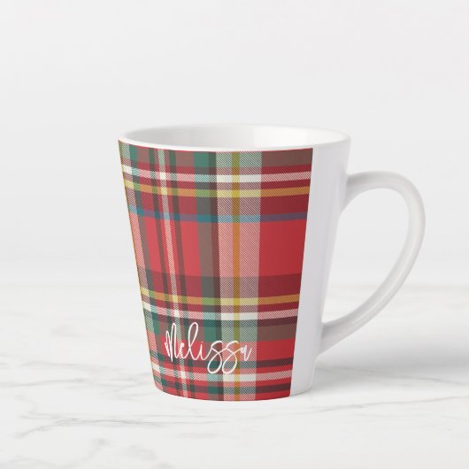 Rustiek geruit gepersonaliseerd script kerst latte mok (Rechts)