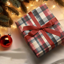 Rustiek geruit in grijs rood tan ivoor cadeaupapier