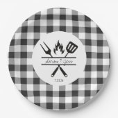 Rustiek geruite bruiloft repetitie diner papier Bo Papieren Bordje (Voorkant)