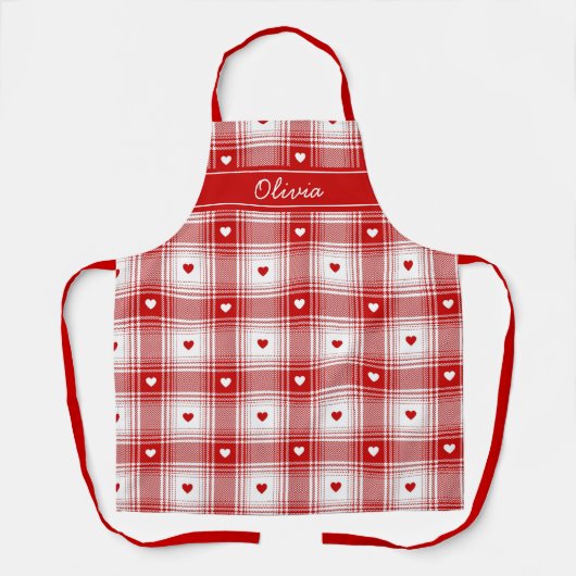 Rustiek geruite met harten Valentijns Schort (Voorkant)