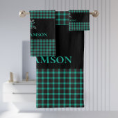 Rustiek geruite Monogram Herten | Zwart Blauwgroen Bad Handdoek