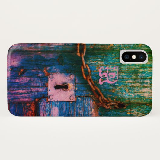 Rustiek geschilderd hout sleutelgat ketting blauw  Case-Mate iPhone case (Achterkant (horizontaal))