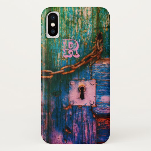 Rustiek geschilderd hout sleutelgat ketting blauw  Case-Mate iPhone case (Achterkant)