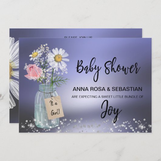 ** Rustiek. Geslacht Mason Jar Floral Baby shower Kaart (Voorkant / Achterkant)