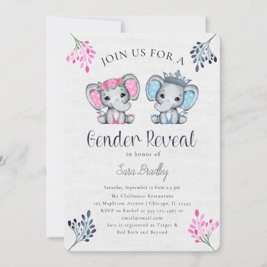 Rustiek Geslacht onthullen jute olifant baby showe Kaart (Voorkant)