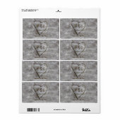 Rustiek gesneden berk hart monogram etiket (Full Sheet)