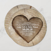 Rustiek gesneden boom hout hart verlovingsfeest kaart (Voorkant / Achterkant)