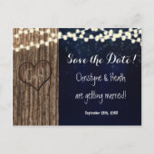 Rustiek gesneden boomhart Save Date Briefkaart (Voorkant)