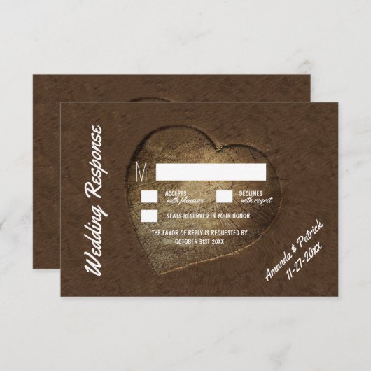 Rustiek gesneden boomplak bruiloft RSVP Kaarten (Voorkant / Achterkant)