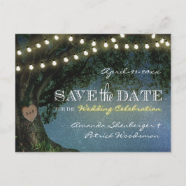 Rustiek gesneden eikenboom bruiloft Save the Date Aankondigingskaart