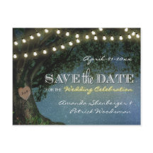 Rustiek gesneden eikenboom bruiloft Save the Date 