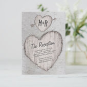 Rustiek gesneden hart berk boom bruiloft receptie informatiekaartje (Staand voorkant)