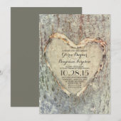 Rustiek gesneden hart boom vintage bruiloft kaart (Voorkant / Achterkant)