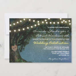 Rustiek gesneden hart eiken boom bruiloft uitnodig kaart