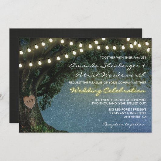 Rustiek gesneden hart eiken boom bruiloft uitnodig kaart (Voorkant / Achterkant)