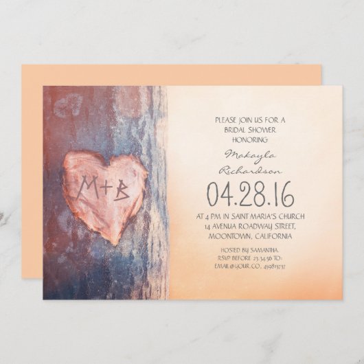 Rustiek gesneden hartboom vrijgezellenfeest kaart (Voorkant / Achterkant)