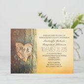 Rustiek gesneden Heart Tree Engagement Party Kaart (Staand voorkant)