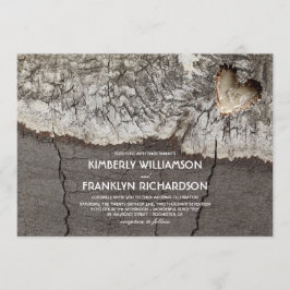 Rustiek gesneden hout hart boom bruiloft kaart