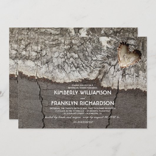 Rustiek gesneden hout hart boom repetitie diner kaart (Voorkant / Achterkant)