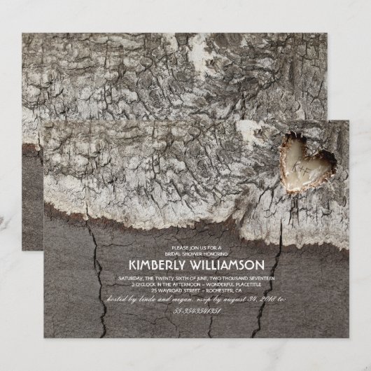 Rustiek gesneden hout Heart Tree Vrijgezellenfeest Kaart (Voorkant / Achterkant)