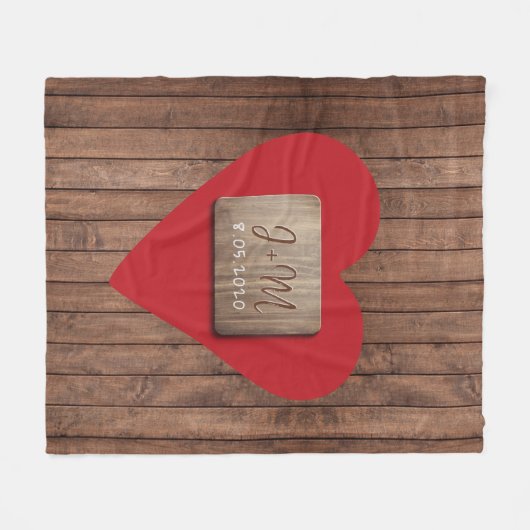 Rustiek gesneden hout paar namen monogram initiale fleece deken (Voorkant (Horizontaal))