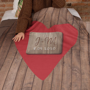 Rustiek gesneden hout paar namen monogram initiale fleece deken