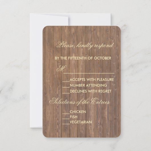 Rustiek gesneden houten vat bruiloft RSVP (Achterkant)