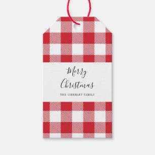Rustiek gespeeld Elegant Script Red White Gingham Cadeaulabel