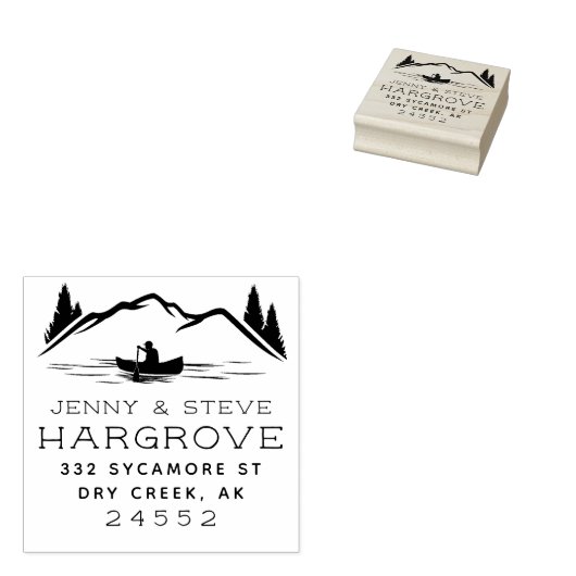 Rustiek getrouwd paar berg kano adres rubberstempel (Gestempeld)