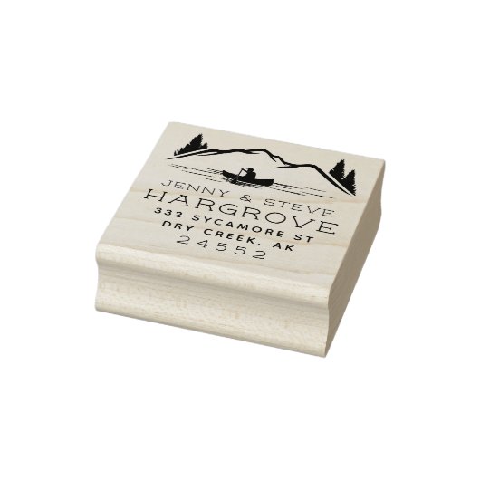 Rustiek getrouwd paar berg kano adres rubberstempel (Stempel)