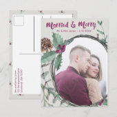 Rustiek getrouwd & vrolijk kalligrafie vakantiefot feestdagenkaart (Voorkant / Achterkant)