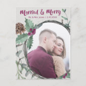 Rustiek getrouwd & vrolijk kalligrafie vakantiefot feestdagenkaart (Voorkant)