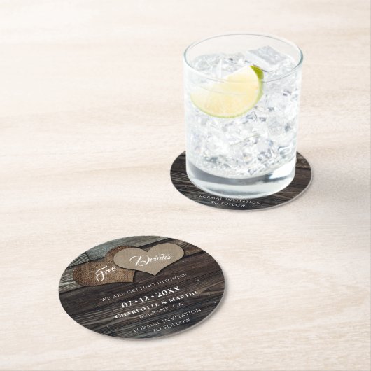 Rustiek Getting Hitched Bewaar de datum Onderzette Ronde Kartonnen Onderzetter (Insitu)