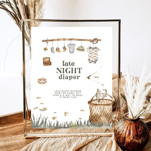 Rustiek Gevist Baby shower Late Night Luier Poster