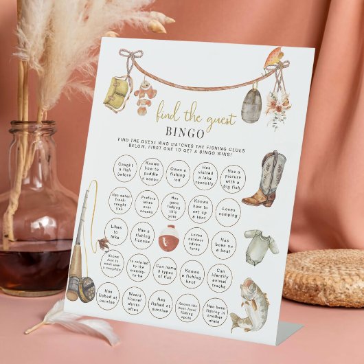 Rustiek Gevist Baby shower Vind de gast Bingo Reclamebord Met Voetstuk