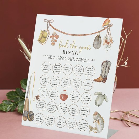 Rustiek Gevist Baby shower Vind de gast Bingo Reclamebord Met Voetstuk