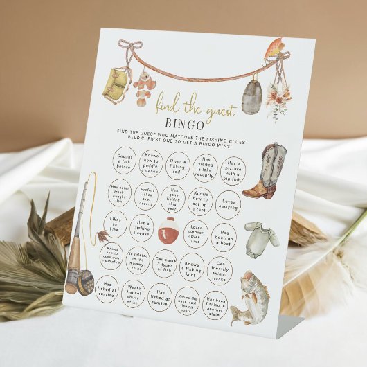 Rustiek Gevist Baby shower Vind de gast Bingo Reclamebord Met Voetstuk