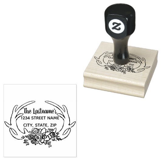 Rustiek gewei en bloem adres stempel (Gestempeld)