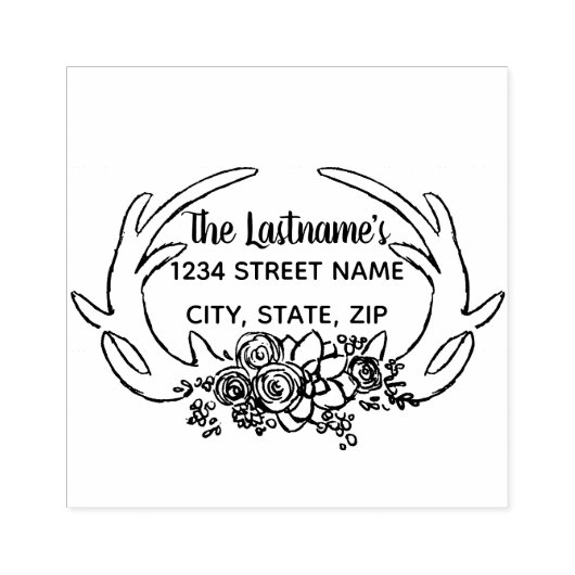 Rustiek gewei en bloem adres stempel (Afrduk)