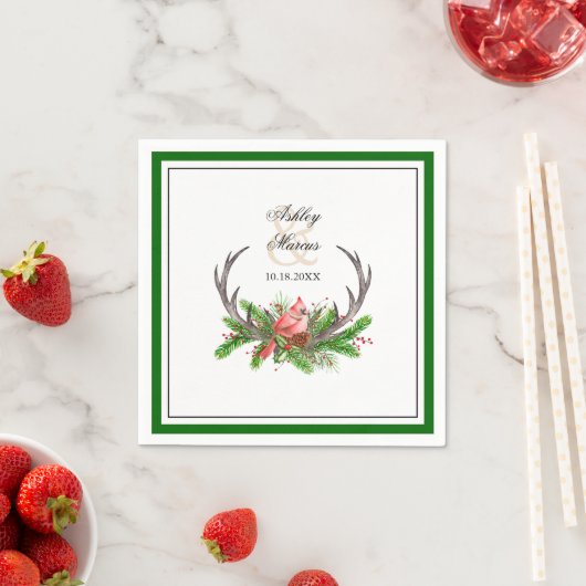 Rustiek gewei en kardinaal met donkergroene rand servet (Insitu)